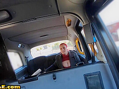 Real cab MILF with big boobs POV pussyfucked in taxi outdoor