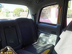 Real cab MILF with big boobs POV pussyfucked in taxi outdoor