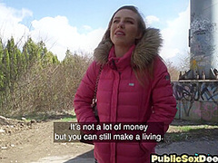Public POV slut fucked by big white dick in missionary