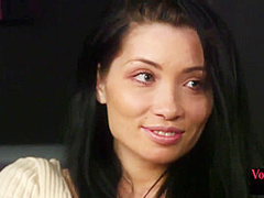 Voyeur British babe teases man who jerks cock on her body