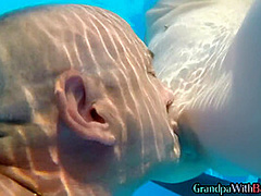 Senior man licks and fucks 21yo small boobs GF outdoor