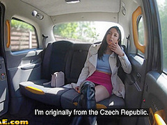 Tattooed cab babe in high heel boots fucked by taxi man