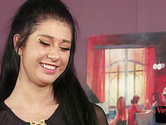 Voyeur busty babe in heels teases wanker who wanks on her