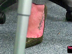 Voyeur office babe watches Black guy jerk cock on her