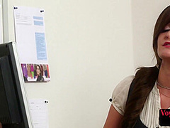 Voyeur office babe watches Black guy jerk cock on her