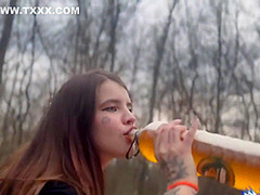 Russian Bitch Gives A Cool Blowjob To Her Boyfriend At A Picnic