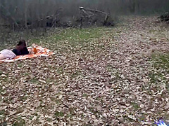 Russian Bitch Gives A Cool Blowjob To Her Boyfriend At A Picnic