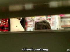 18-year old Asian chick gives head and gets a creampie in a public store - BANG