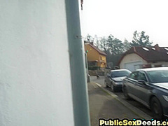 Sexy public babe enjoys fucking in POV on big white dick