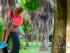 Ebony Banging On A Swinging Tyre