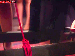 Public BDSM babe whipped by master and fingered by mistress