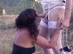 (emily & Betty) My Friend And I Pee Outdoors And Then She Fucks Me With Strapon