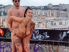 Outdoor Public Sex: Real Sex On A Balcony Right In The City Center - Milf With Big Boobs