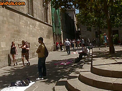 Public slut assfucked in front voyeurs after outdoor deep BJ