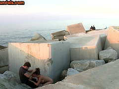 Public slut assfucked in front voyeurs after outdoor deep BJ