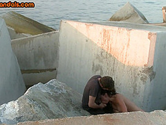 Public slut assfucked in front voyeurs after outdoor deep BJ