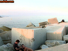 Public slut assfucked in front voyeurs after outdoor deep BJ