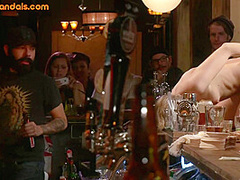 Public cum loving slut fingered by voyeurs during footjob