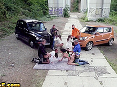 Cab nympho bitches fucked in group sex by big white dicks