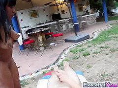 Flirty Ebony Bangs Beside The Pool With Ashton Devine