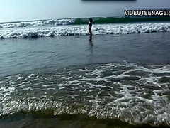 19 years old brunette teen naked at beach