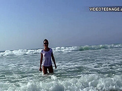 19 years old brunette teen naked at beach
