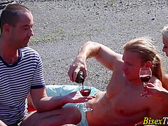 Whore Gets Threeway Cum
