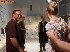 Public slut with electro toy screams outdoor 4 audience