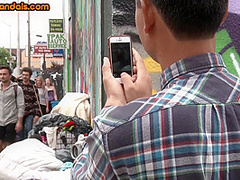 Public slut with electro toy screams outdoor 4 audience