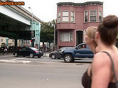 Public slut with electro toy screams outdoor 4 audience