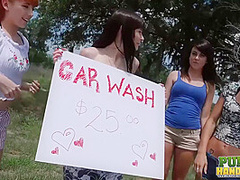 Sexy Wet Fivesome Car Wash With Chloe Skyy And Brooke Benson