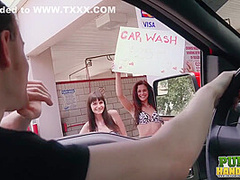 Sexy Wet Fivesome Car Wash With Chloe Skyy And Brooke Benson
