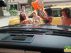 Sexy Wet Fivesome Car Wash With Chloe Skyy And Brooke Benson