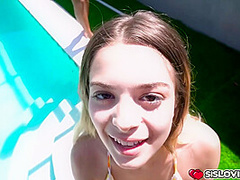 Mishelle Klein, Lara H And Molly Little In Stepbrother Getting A Backyard Blowjob