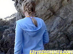 Little summer masturbates hard outdoors