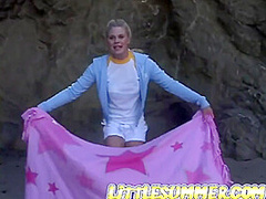 Little summer masturbates hard outdoors