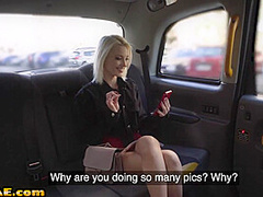 Skinny taxi babe throat fucked outdoor in cab by taxi driver