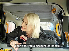 Skinny taxi babe throat fucked outdoor in cab by taxi driver