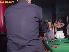 Public rimjob slut throat fucked in voyeuristic 3some