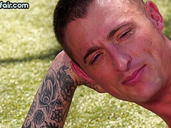 Bisex foot fetish babe with red hair 3way fucked outdoor