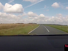 Voyeur in car teases BF who jerks on her sexy body outdoor