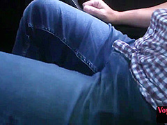 Voyeur in car teases BF who jerks on her sexy body outdoor