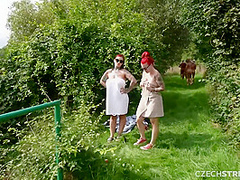 CZECH STREETS - Fucking 2 random chicks on a secret nude beach in Prague