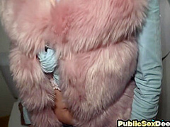 Cockriding public slut fucked in POV by big white dick