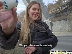 Public slut penetrated by big white dick in wet pussy