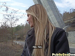 Public slut penetrated by big white dick in wet pussy