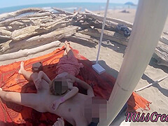 Miss Creamy In Exhibitionist Teacher Outdoor Amateur Milf Handjob Big Cock On Nudity Beach Public In Front Of Voyeur With Cum P2