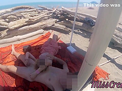 Miss Creamy In Exhibitionist Teacher Outdoor Amateur Milf Handjob Big Cock On Nudity Beach Public In Front Of Voyeur With Cum P2