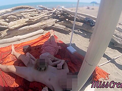 Miss Creamy In Exhibitionist Teacher Outdoor Amateur Milf Handjob Big Cock On Nudity Beach Public In Front Of Voyeur With Cum P2