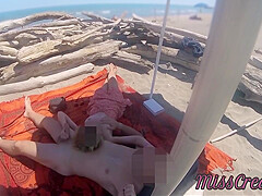 Miss Creamy In Exhibitionist Teacher Outdoor Amateur Milf Handjob Big Cock On Nudity Beach Public In Front Of Voyeur With Cum P2